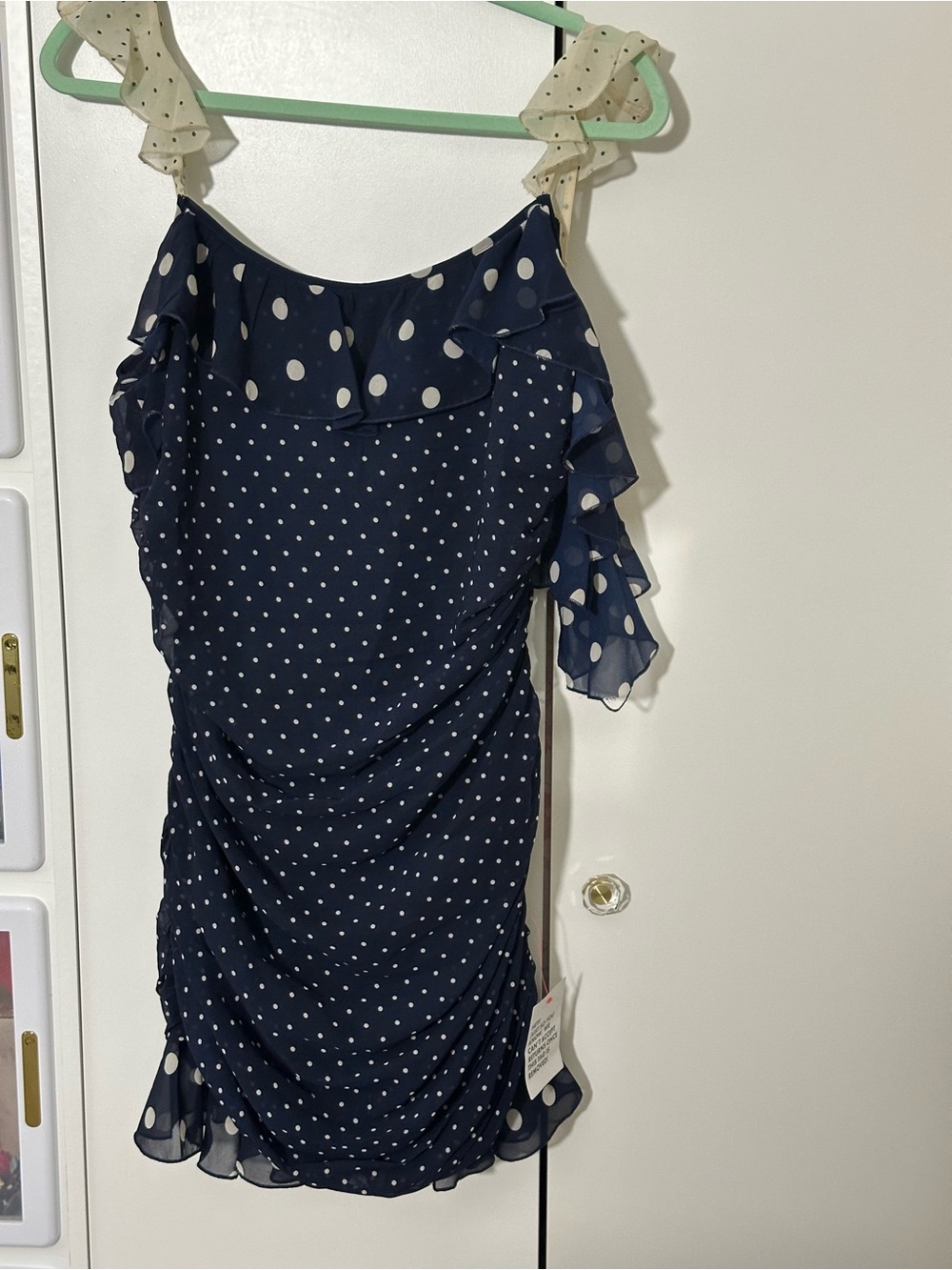 ASOS Navy Blue Polka Dot Mini Dress with Cream Straps
